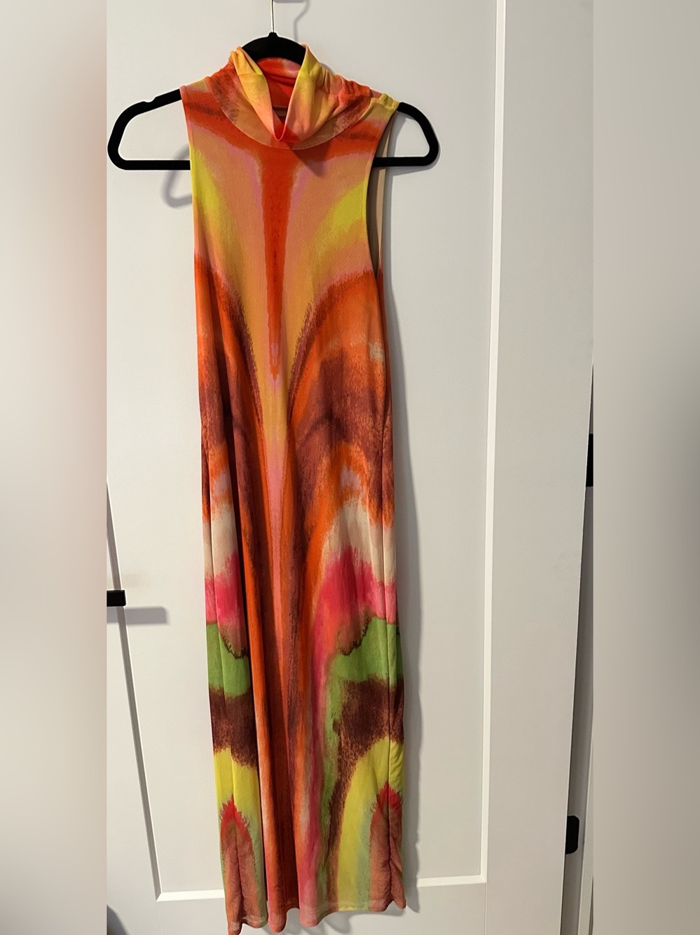AFRM Multicolor Sleeveless Cowl-Neck Maxi Dress in Orange, Pink, Green, Yellow